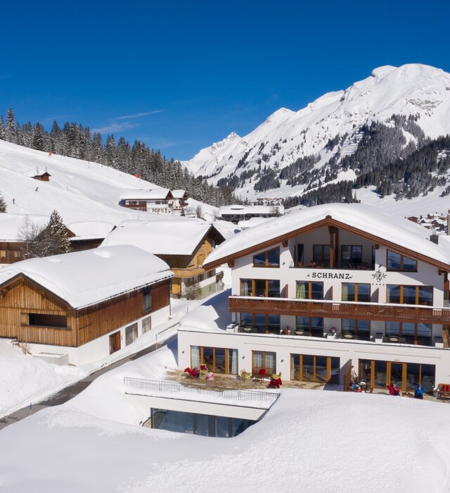 Hotel Schranz from above in Winter